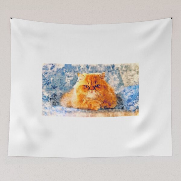 Aperçu de l'œuvre Orange Persian cat looking at you - pen and watercolor créée et vendue par NickoPrints.