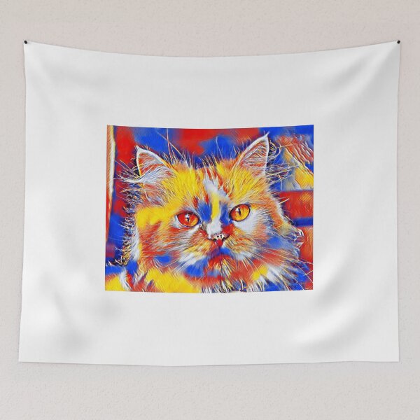 Aperçu de l'œuvre Cute colorful Persian cat in blue, red and yellow créée et vendue par NickoPrints.