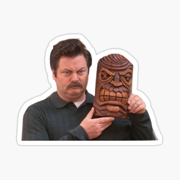 "ron swanson with a tiki" Sticker for Sale by subrinah Redbubble