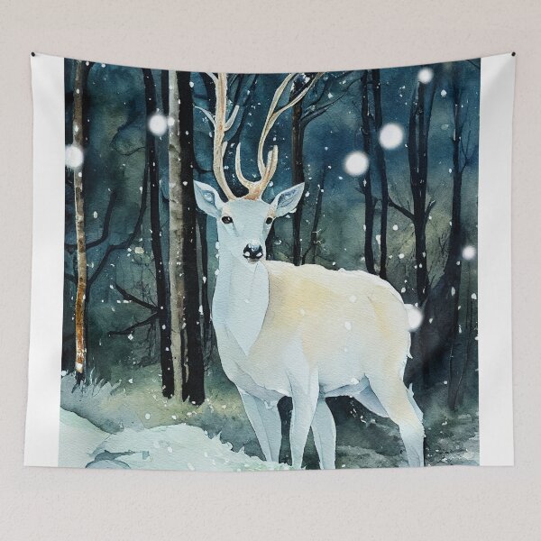 Aperçu de l'œuvre Cerf blanc dans la forêt d'hiver créée et vendue par recollectionsv.