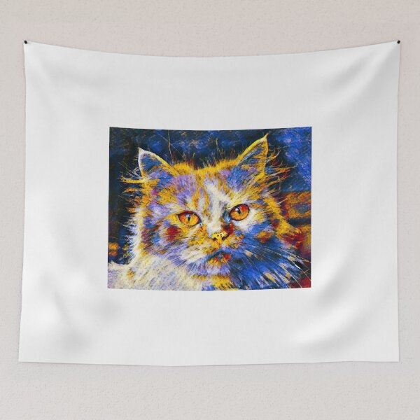 Artikelvorschau, Cute colorful Persian cat in blue, white and orange entworfen und verkauft von NickoPrints.