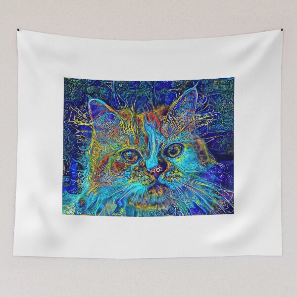 Artikelvorschau, Cute Persian cat with blue and cyan colorful patterns entworfen und verkauft von NickoPrints.