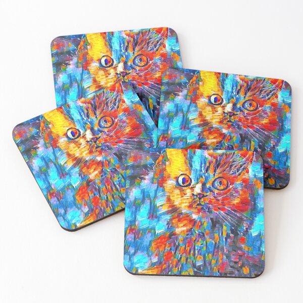 Item preview, Alert colorful Persian cat abstract painting designed and sold by NickoPrints.