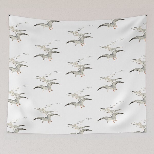 Item preview, Seagull Japanese Painting | 5 Seagulls above turbulent sea design | Seabird | Gull | Minimalist designed and sold by FitBeast.