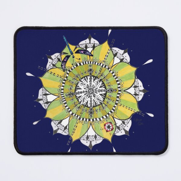 Item preview, Mandala Dragonfly Yellow Green Colours Prepare For Swift Action Dark Blue designed and sold by SpiritGifts.