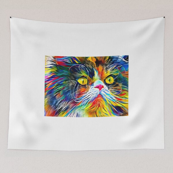 Artikelvorschau, Persian cat with long whiskers close-up - colorful zebra pattern painting entworfen und verkauft von NickoPrints.