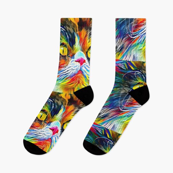 Item preview, Persian cat with long whiskers close-up - colorful zebra pattern painting designed and sold by NickoPrints.