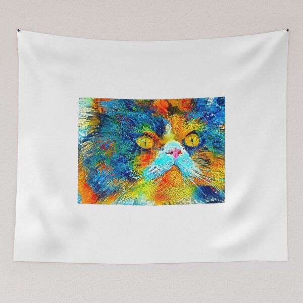 Artikelvorschau, Persian cat with long whiskers close-up - colorful mosaic entworfen und verkauft von NickoPrints.