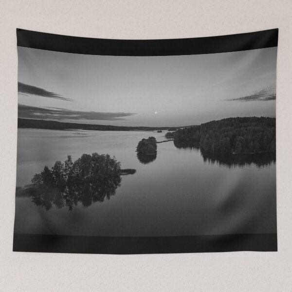 Item preview, Full moon still hanging over the lake bw designed and sold by Jouko Lehto Photography.