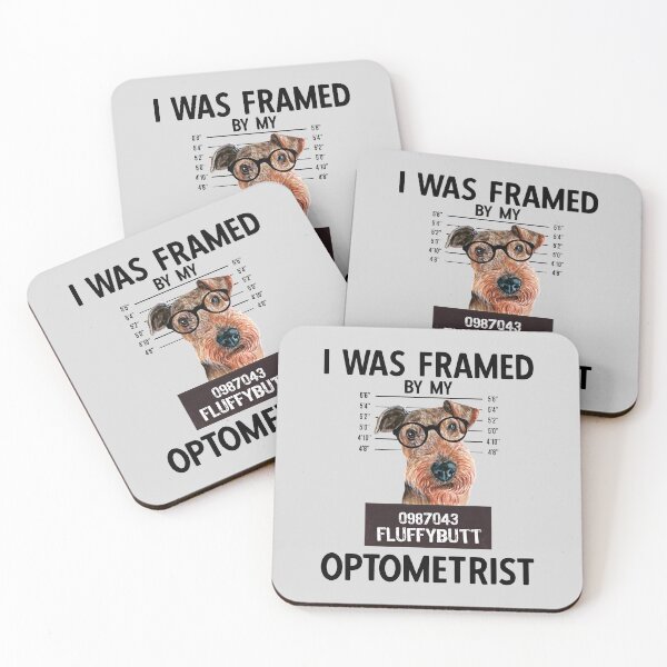 Item preview, Airedale Terrier Wearing Glasses - I Was Framed Optometry Pun Quote designed and sold by Primroaddesigns.