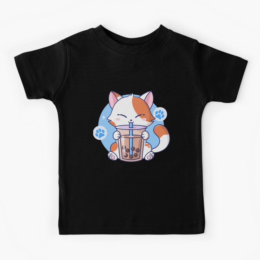 T-shirt Femme Chat Kawaii Bubble Tea - Col En V, Motif Anime Mignon, Coupé Confortable