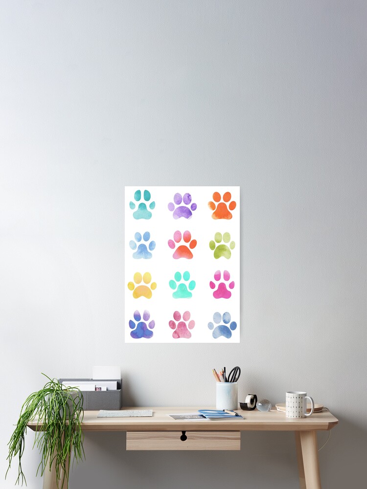 Thumbnail 2 of 3, Poster, Watercolour Paw Prints, Dog Paws designed and sold by khyphenj.