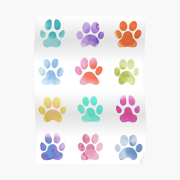Watercolour Paw Prints, Dog Paws Poster