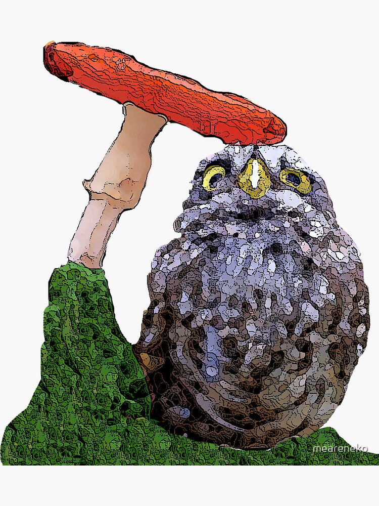 "Tiny Owl Under Mushroom Umbrella" Sticker for Sale by meareneko