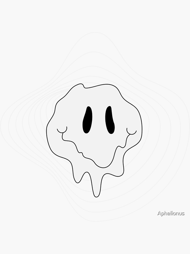 "Trippy Dripping Smiling Emoji Black and White" Sticker for Sale by