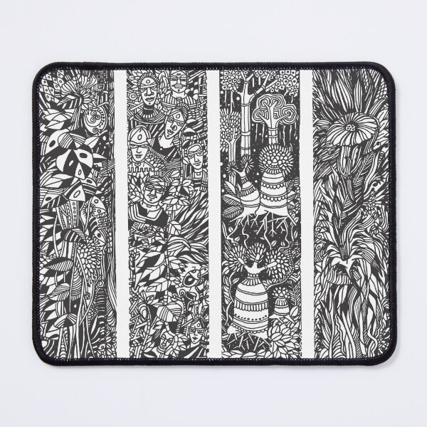 Item preview, Forest Life Theme  of Four Illustrative panels is a Composition of trees, leaves, vines, tribal people and Overall Jungle Surrounding.  designed and sold by Wiggly Lines.