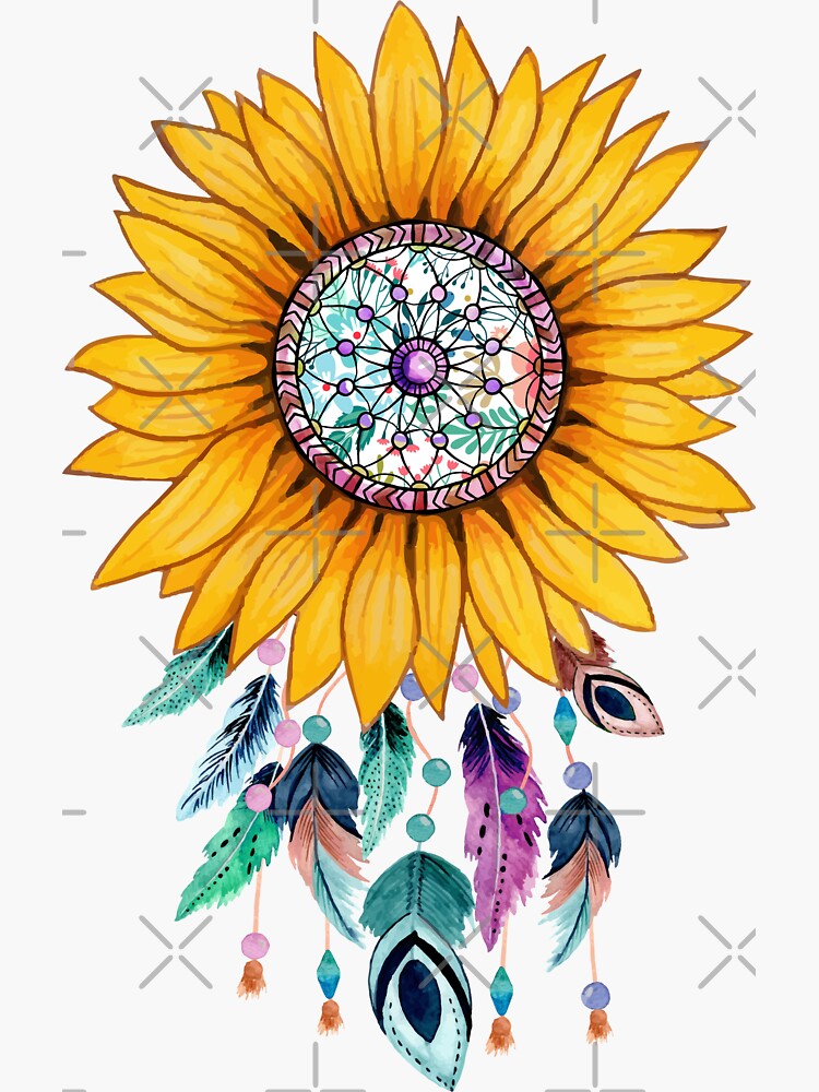"Boho Sunflowers Dreamcatcher" Sticker for Sale by HelArt Redbubble