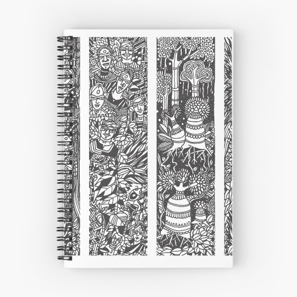 Item preview, Forest Life Theme  of Four Illustrative panels is a Composition of trees, leaves, vines, tribal people and Overall Jungle Surrounding.  designed and sold by Wiggly Lines.