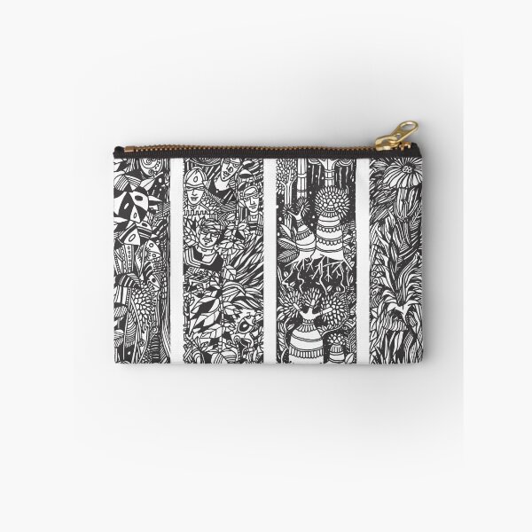 Item preview, Forest Life Theme  of Four Illustrative panels is a Composition of trees, leaves, vines, tribal people and Overall Jungle Surrounding.  designed and sold by Wiggly Lines.