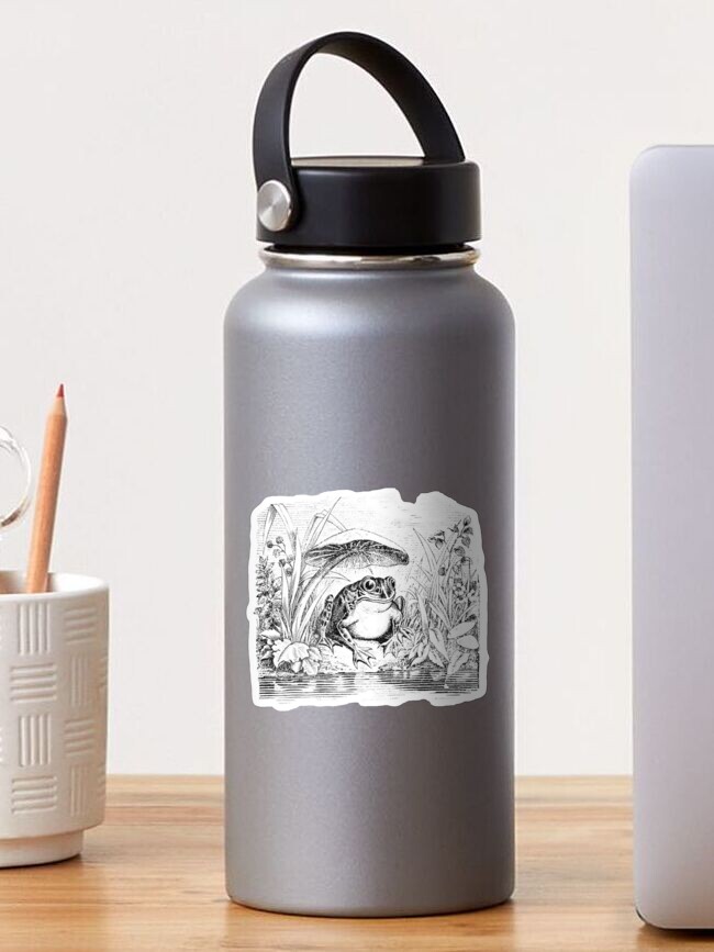 Frog Under Mushroom Umbrella Cottagecore Water Bottle by Funny Life Designs