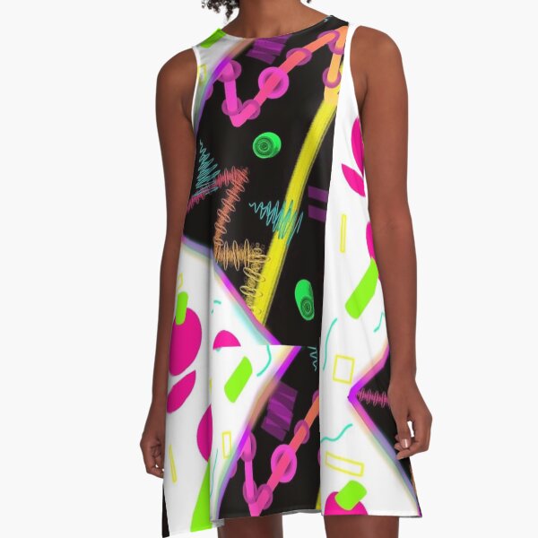 Happy Neon 80's Memphis Milano Design Party A-Line Dress