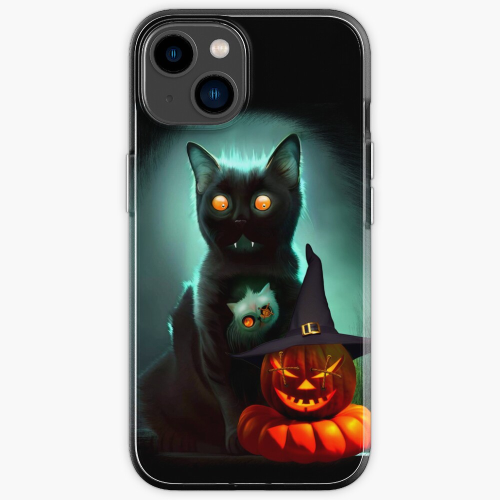 Vampire Cat and Wizard Pumpkin Halloween Surreal Art iPhone Case