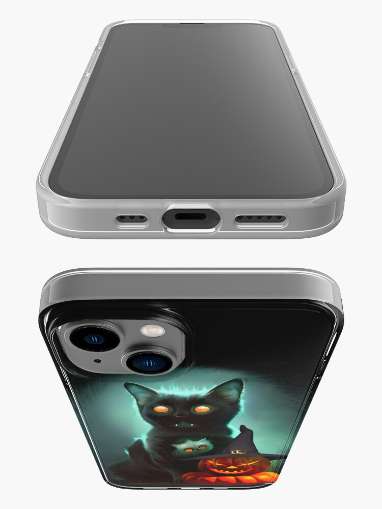 Alternate view of Vampire Cat and Wizard Pumpkin Halloween Surreal Art iPhone Case