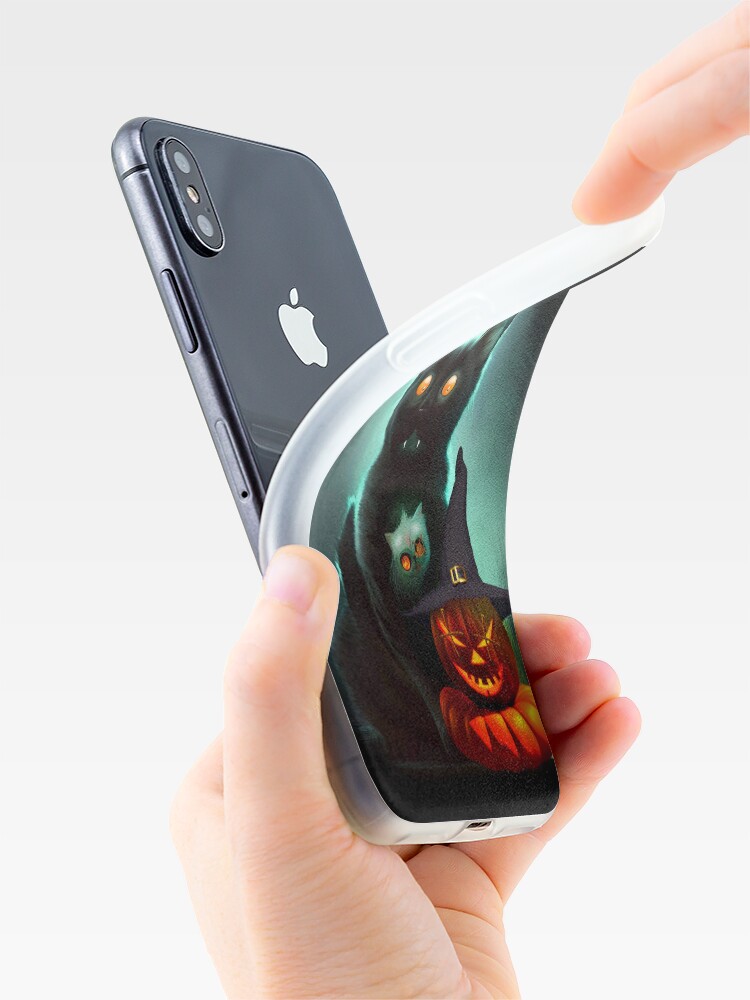 Alternate view of Vampire Cat and Wizard Pumpkin Halloween Surreal Art iPhone Case
