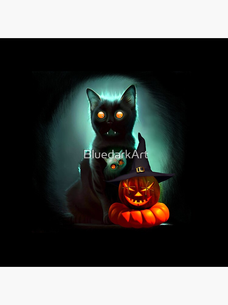 Vampire Cat and Wizard Pumpkin Halloween Surreal Art by BluedarkArt