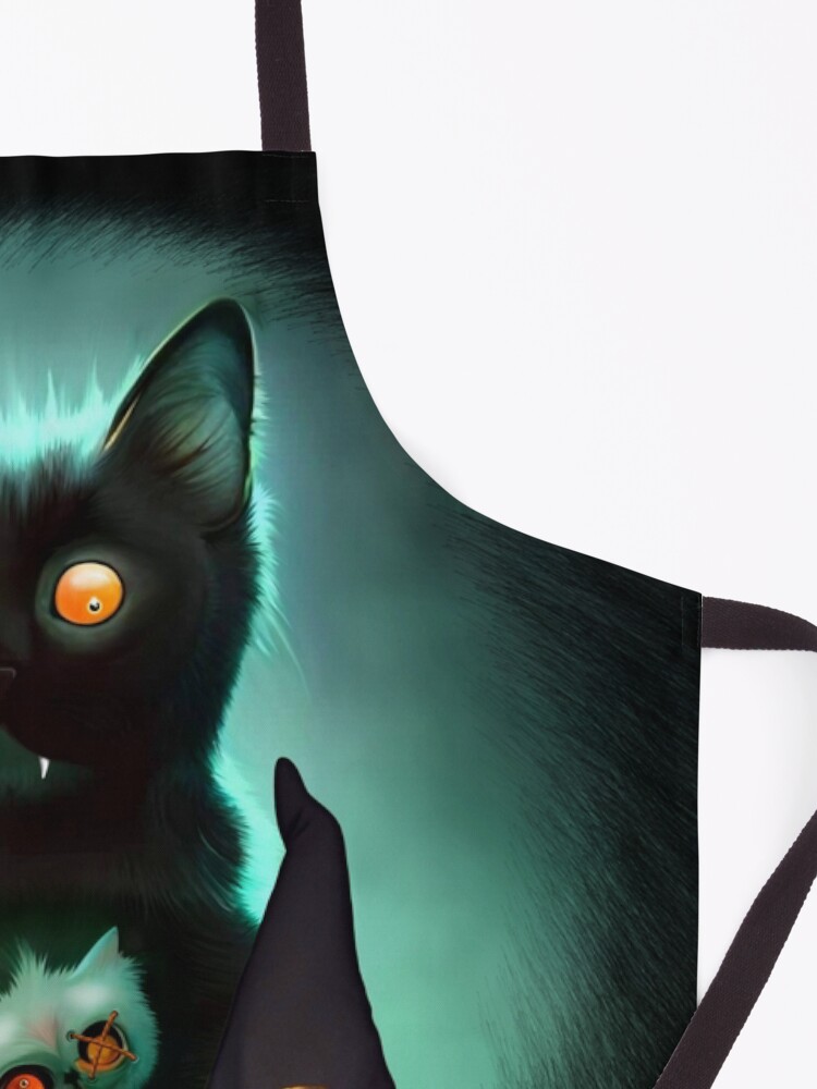 Alternate view of Vampire Cat and Wizard Pumpkin Halloween Surreal Art Apron