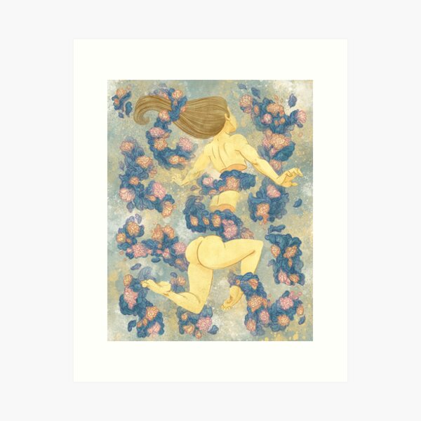 Yellow Lady with Flowers Art Print