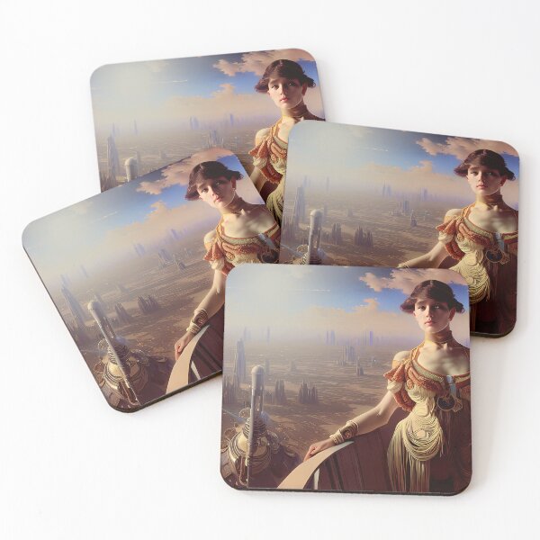 Item preview, Some Young lady on a balcony with a retro futuristic city view. designed and sold by ruidaniel.