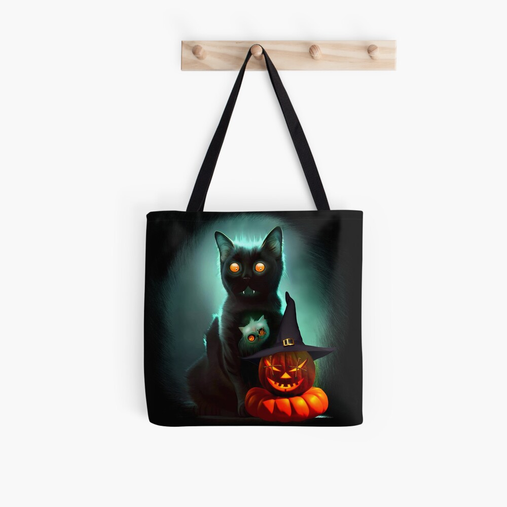 Vampire Cat and Wizard Pumpkin Halloween Surreal Art Tote Bag