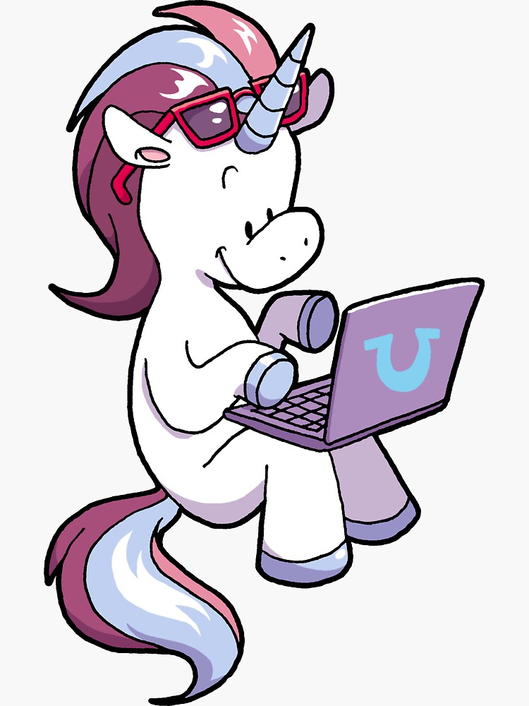 Thumbnail 3 of 3, Sticker, Laptop unicorn designed and sold by pandamis.
