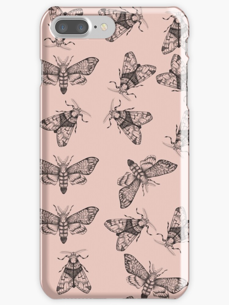 Thumbnail 1 of 4, iPhone Case, Pink moths pattern. designed and sold by smalldrawing.