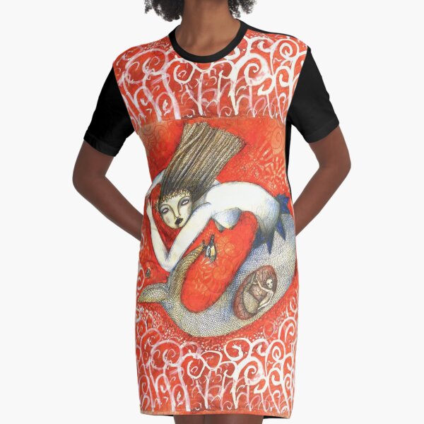 Sirena en Rojo Vestido camiseta