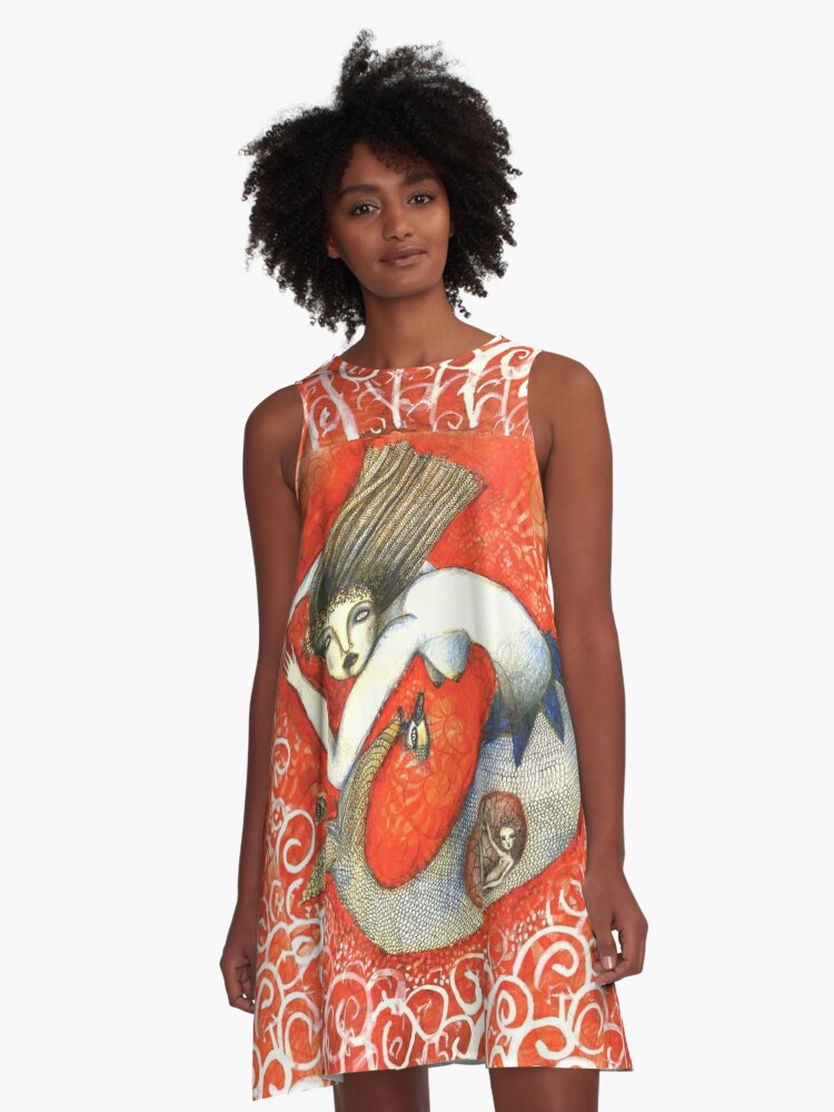 A-Line Dress, Sirena en Rojo designed and sold by Arema Arega