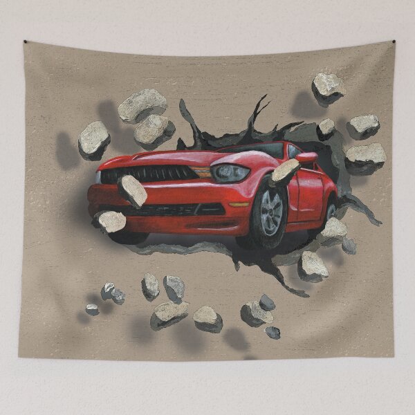 Item preview, Hot Red Car Crashing Through a Wall designed and sold by Melissa J Barrett.