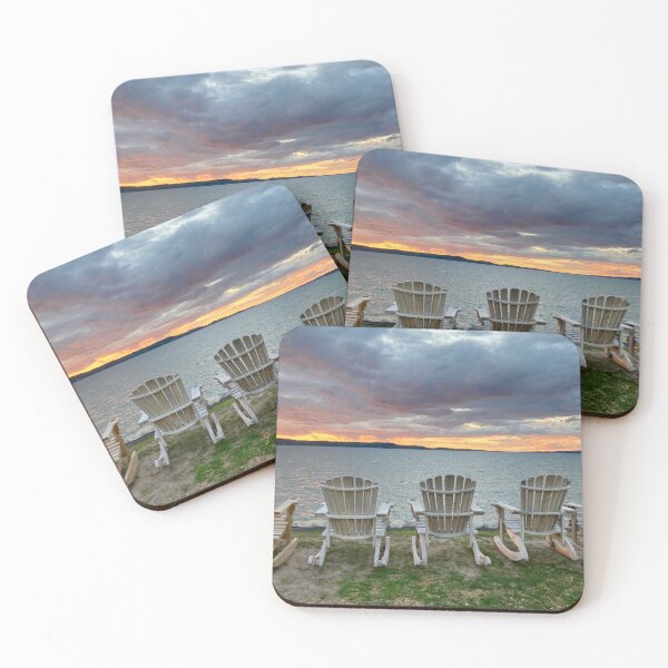Item preview, Sunset at the lake with Adirondack chairs designed and sold by JuliVogel.