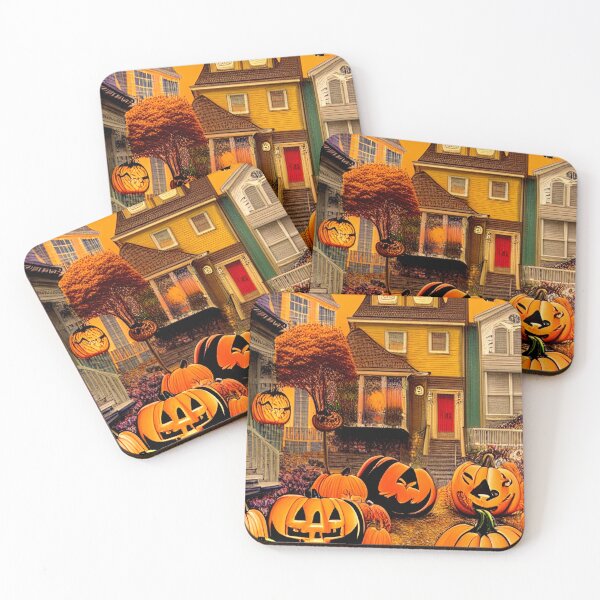 Item preview, Dark skis and cars park on the side of the road in Scary Evil Pumpkin City for Halloween  designed and sold by ralick.