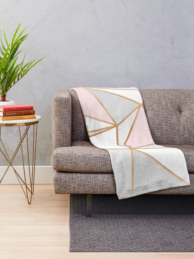 Alternate view of Pink, Grey & Gold Geo Throw Blanket