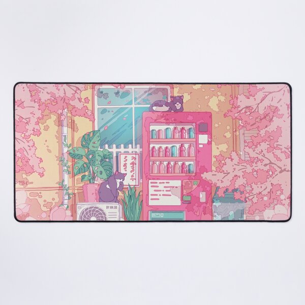 The stray cats, wending machine and pink cherry blossom  Desk Mat