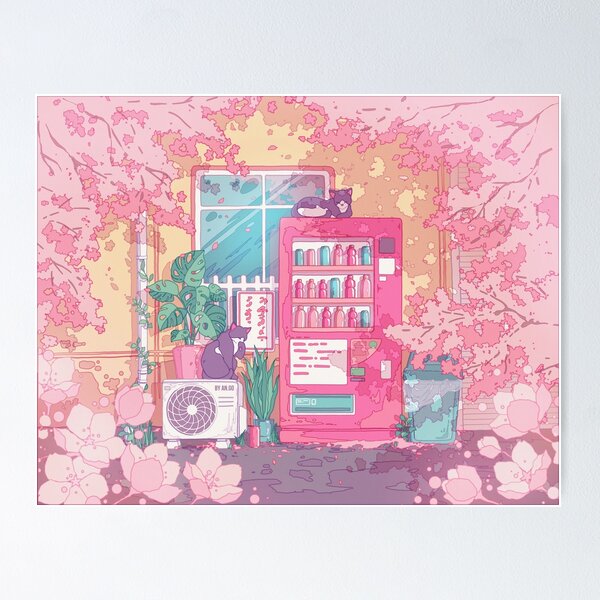 Gato Maneki-Neko póster  Decoración de pared rosa y pastel de