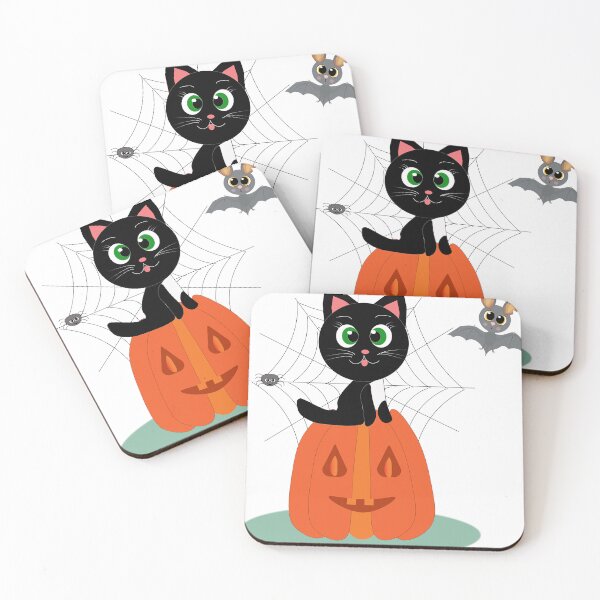 Item preview, Lack cat in a Halloween pumpkin and bat designed and sold by Ingahaliullina.