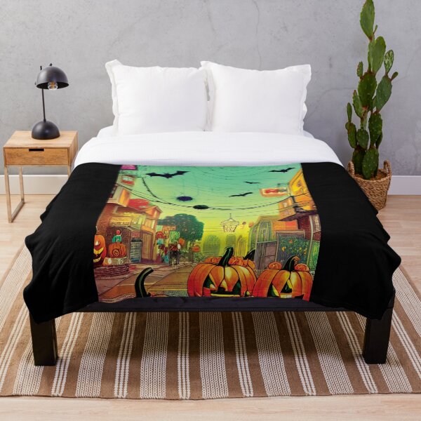 Item preview, Halloween city with green sky and pumpkins designed and sold by ralick.