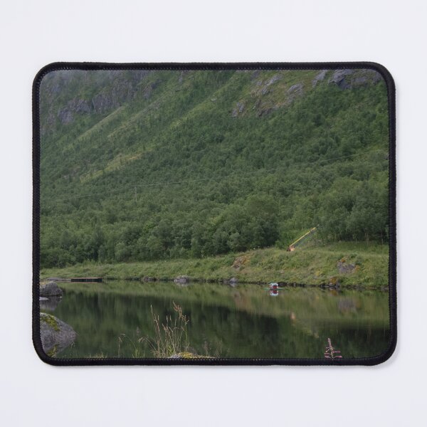Item preview, Wonderful landscapes in Norway. Senja, Nordland. Beautiful scenery of a valley with lupine flowers on the rocks. Mirror in the lake. Cloudy summer day. Fog and mountains in background (vertical) designed and sold by Maurizio Fabbroni.