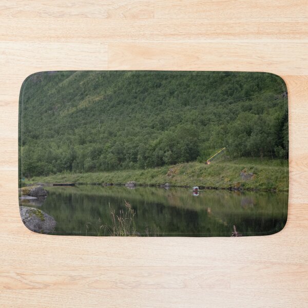 Item preview, Wonderful landscapes in Norway. Senja, Nordland. Beautiful scenery of a valley with lupine flowers on the rocks. Mirror in the lake. Cloudy summer day. Fog and mountains in background (vertical) designed and sold by Maurizio Fabbroni.