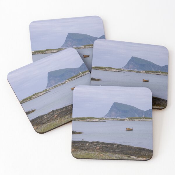 Item preview, Wonderful landscapes in Norway. Nordland. Beautiful scenery of a boat and a lighthouse on the Sommaroya island. Sea, seagulls and mountain in the background (vertical) designed and sold by Maurizio Fabbroni.