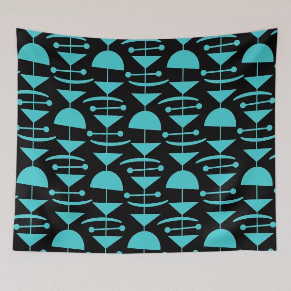 Item preview, Retro Mid Century Modern Abstract Mobile Pattern 870 Turquoise and Black designed and sold by tonymagnerart.