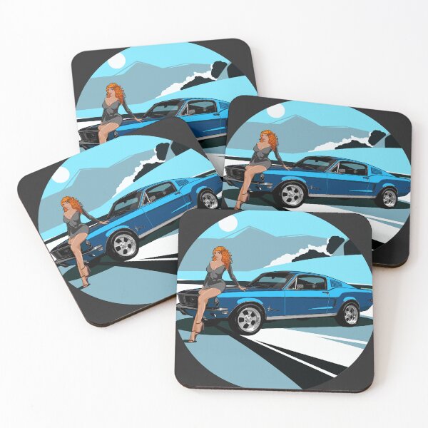 Item preview, Illustration Ford Mustang ice blue - Muscle car - USA designed and sold by SketchNinja.